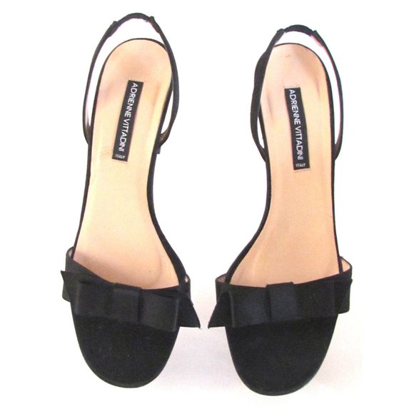 Adrienne Vittadini Black Satin Bow Detail High Heel Designer Sandals Size 8.5M - Picture 3 of 15